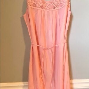 J. Crew XS Pink Cotton Sleeveless Dress with Crochet Detail